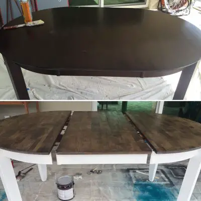 Before and after. Refinishing a dark dining table