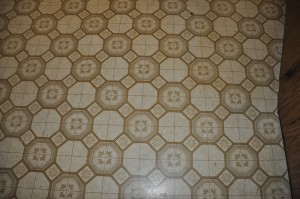 Closer look at the 'retro' linoleum floors. My husband joked we should keep them. Um, no thanks!