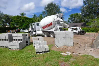 Concrete truck in our backyard!
