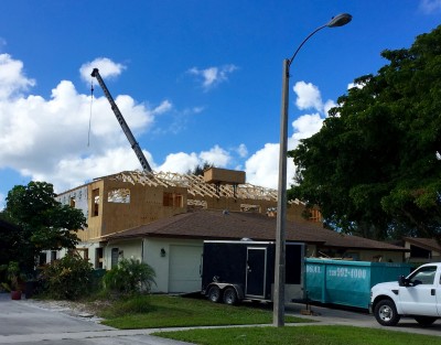 Roof going up. Picture taken at approximately 11am.
