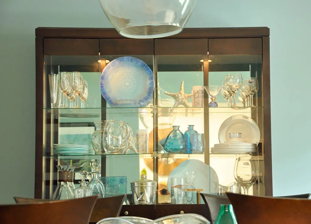 Styled china cabinet in dining room