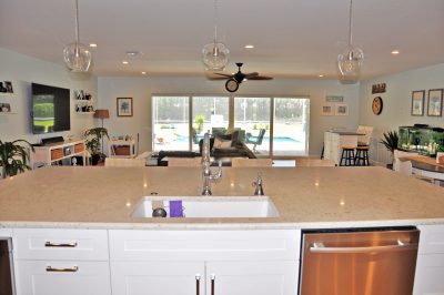 Living room reveal - View from the kitchen sink.