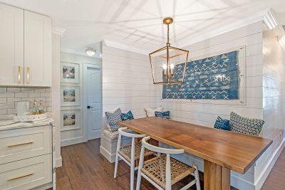 custom banquette and DIY artwork